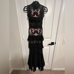 PatBO — Black Maxi Dress with Red and White Details, size S